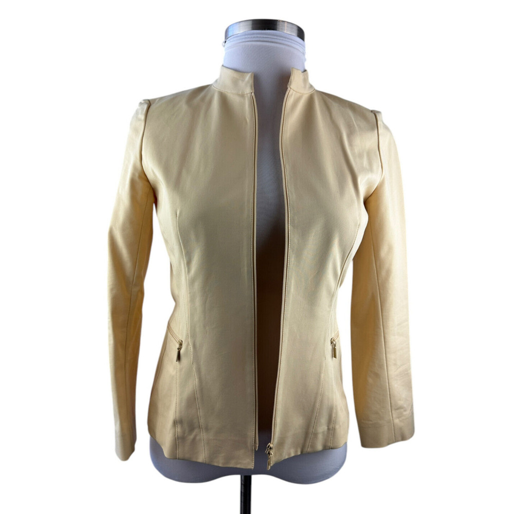 Lafayette 148 New York Pleated Stretch Full Zip Fitted Yellow Jacket Size 6 - Picture 15 of 16